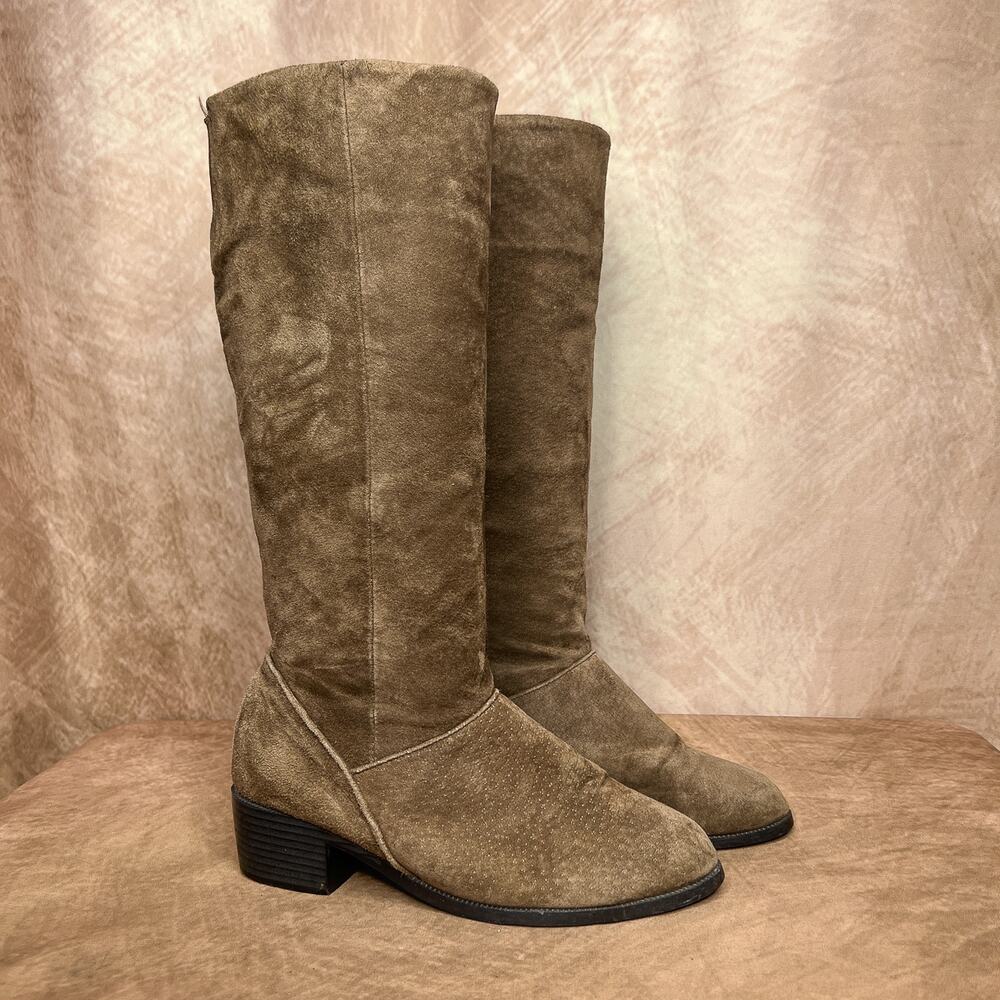 Vintage 80s Classique Suede Leather Heeled Go Go Riding Boots Brown Western Boho